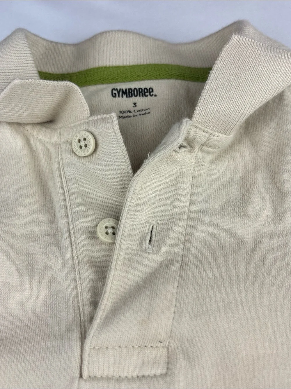 Gymboree Boys Polo Shirt Size 3 Cream Ivory 100% Cotton Short Sleeve Classic